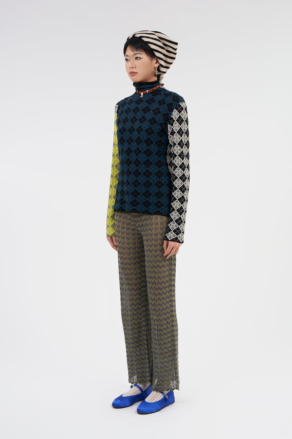 Argyle Turtleneck Pullover in Colorblock Multi Jacquard