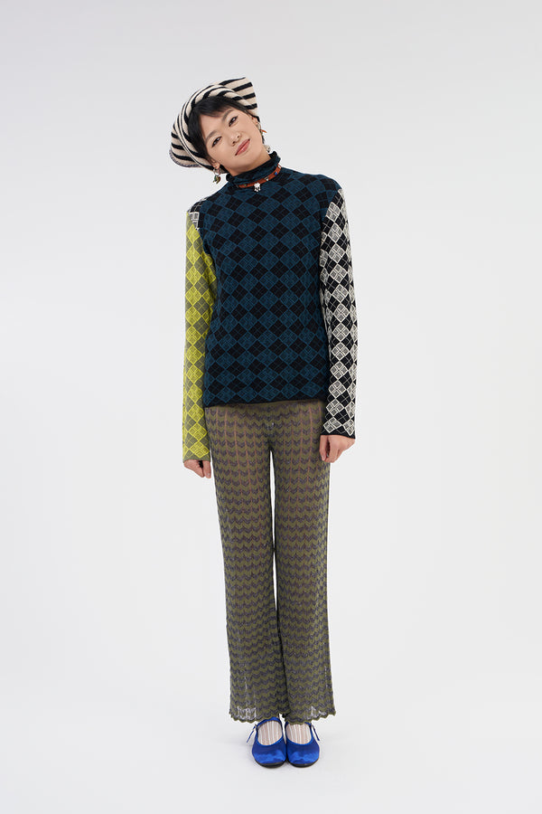 Argyle Turtleneck Pullover in Colorblock Multi Jacquard