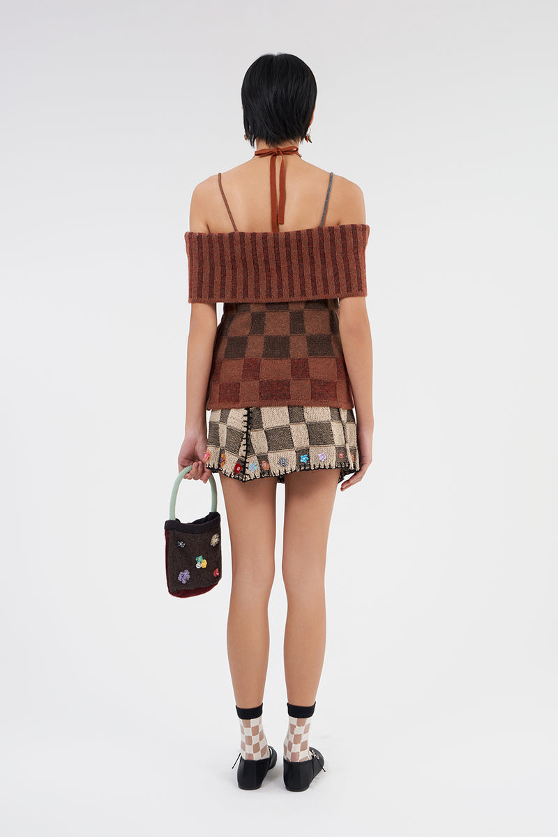 Fireworks Mini Skirt in Brown/Oat Cotton Check