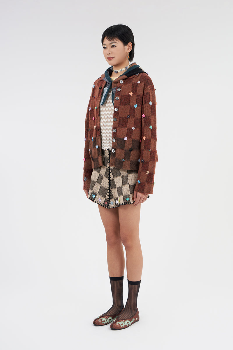 Fireworks Mini Skirt in Brown/Oat Cotton Check