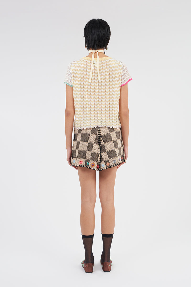 Fireworks Mini Skirt in Brown/Oat Cotton Check