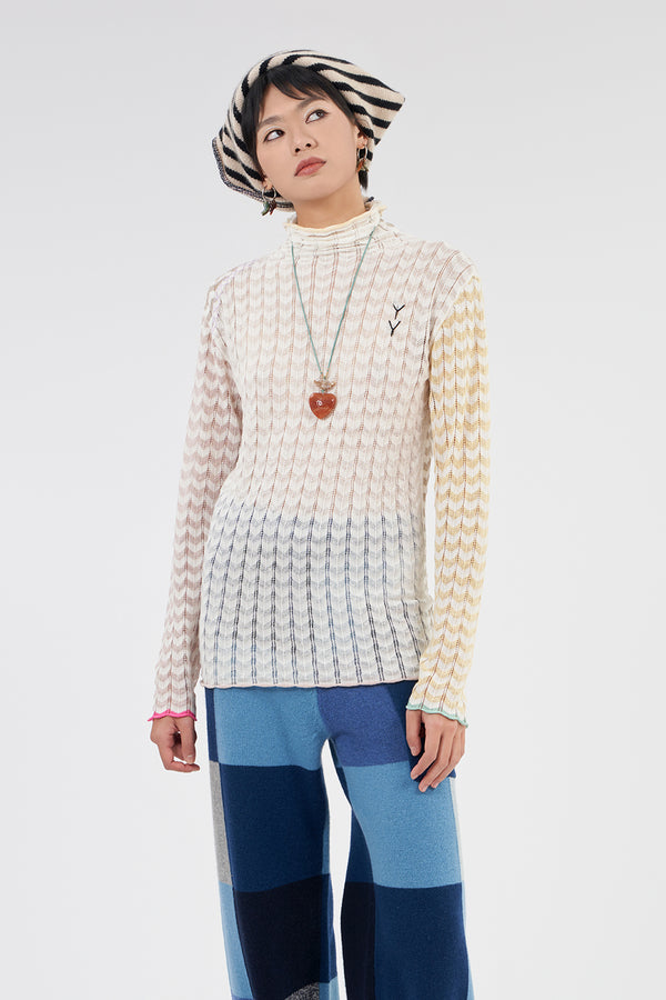 Tong Turtleneck Pullover in Ivory Multi Linen/Cotton