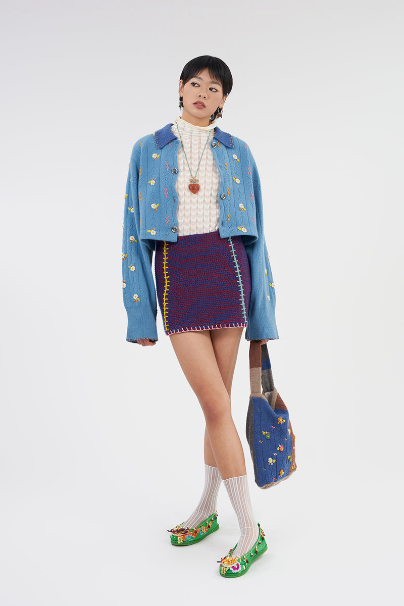 Wool Honey Mini Skirt in Blue/Red