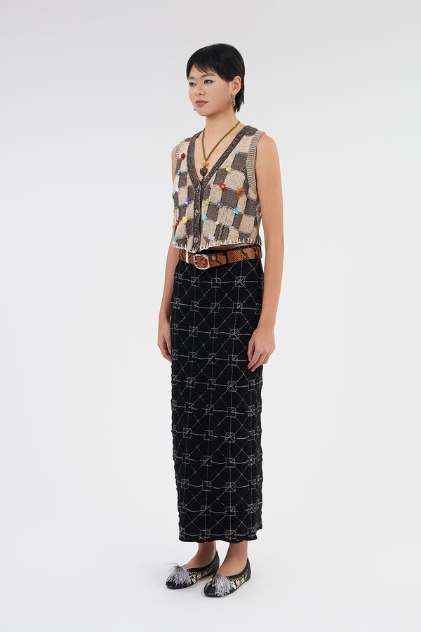 June Maxi Skirt in Black Crinkle Jacquard