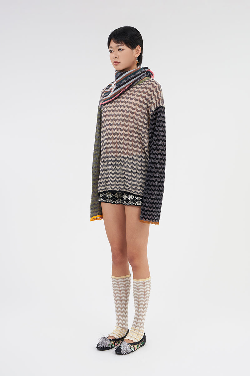 Tong Oversized LS Crew Tee in Army Multi Linen/Cotton