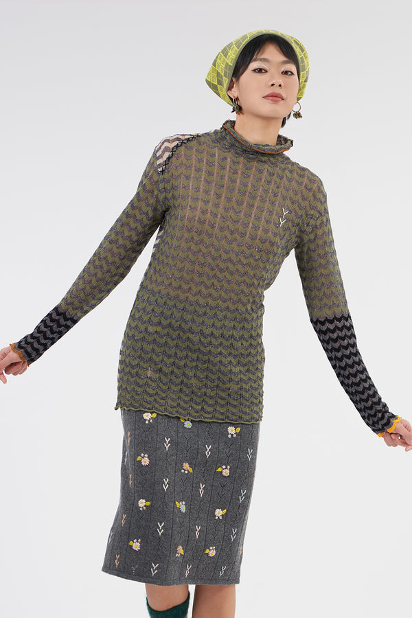 Tong Turtleneck Pullover in Army Multi Linen/Cotton