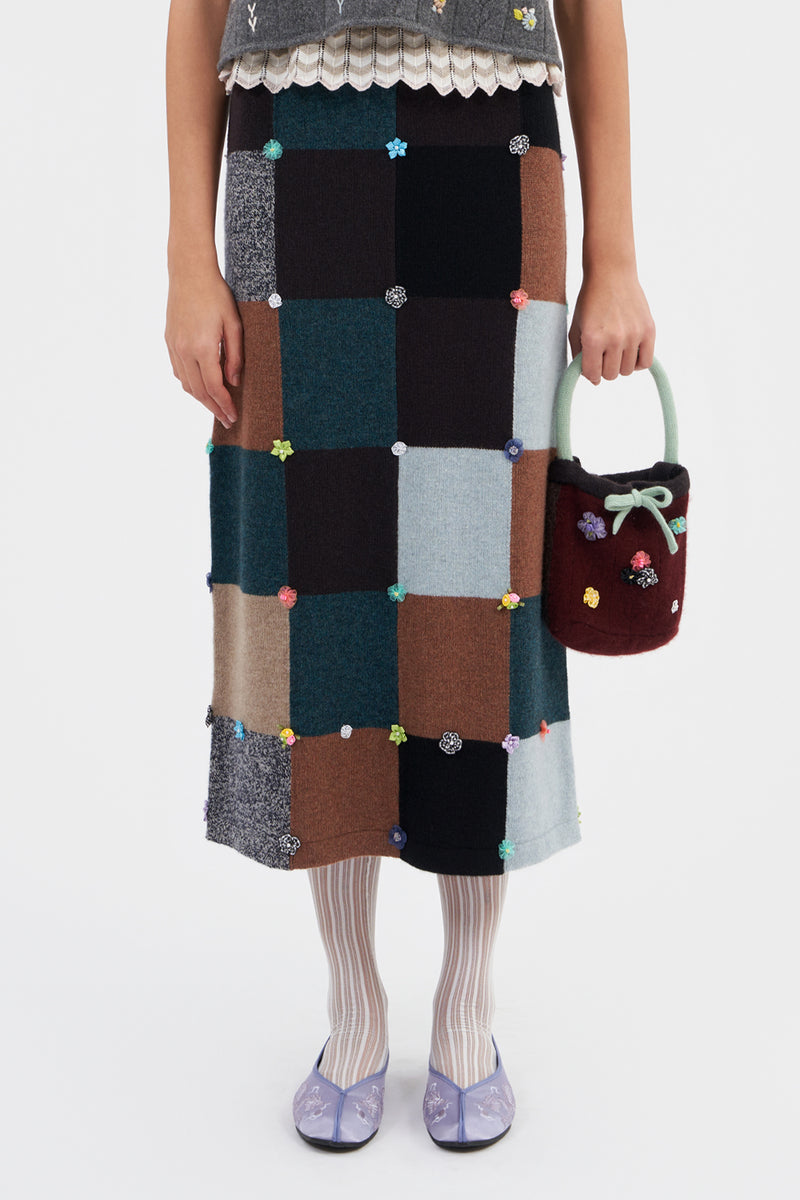 Checked Midi Skirt in Bark Lambswool