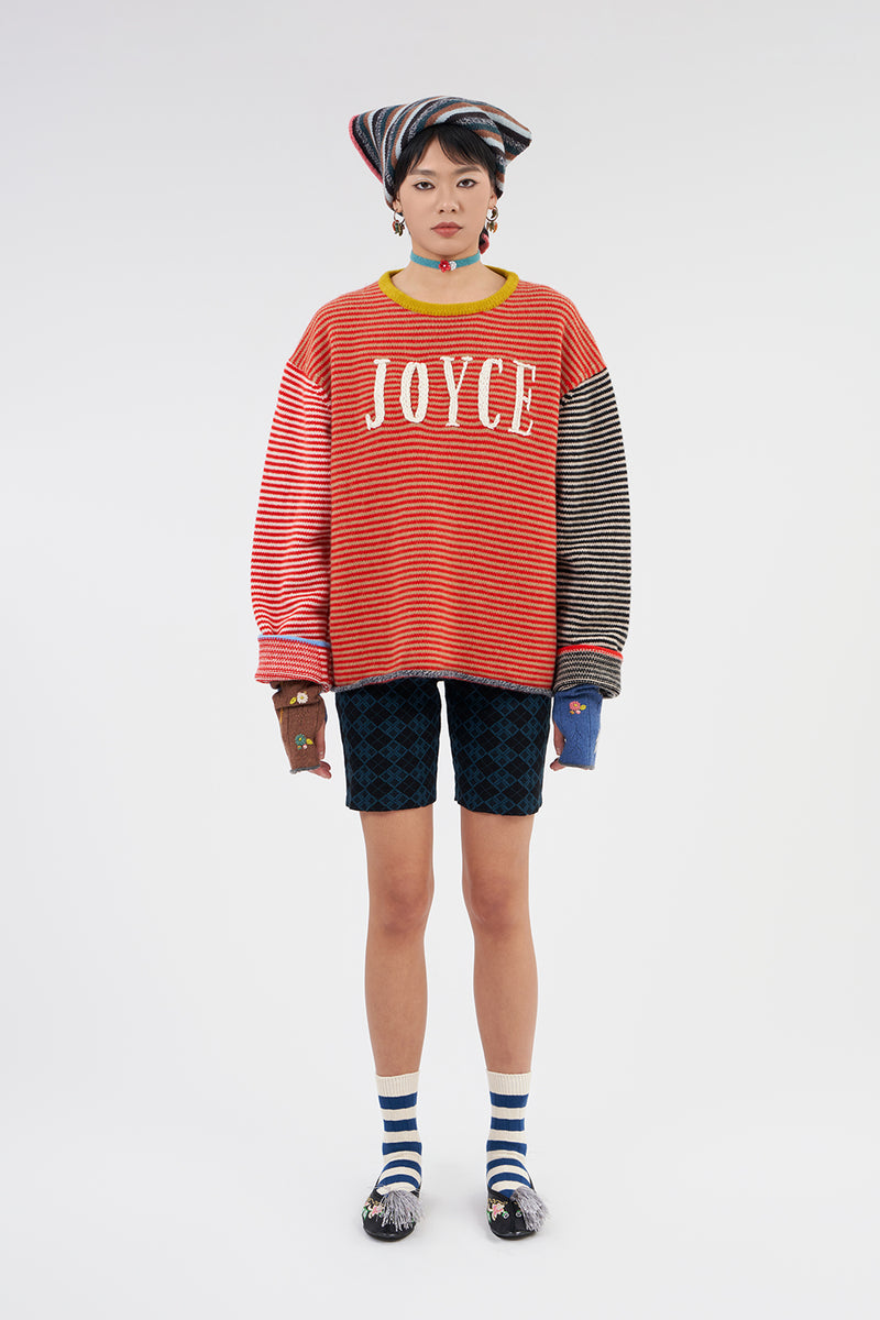 **YANYAN KNITS FOR JOYCE** JOYCE Oversized Pullover in Poppy Multi Stripe Lambswool