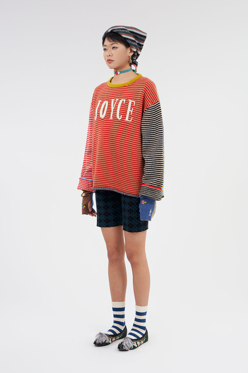 **YANYAN KNITS FOR JOYCE** JOYCE Oversized Pullover in Poppy Multi Stripe Lambswool