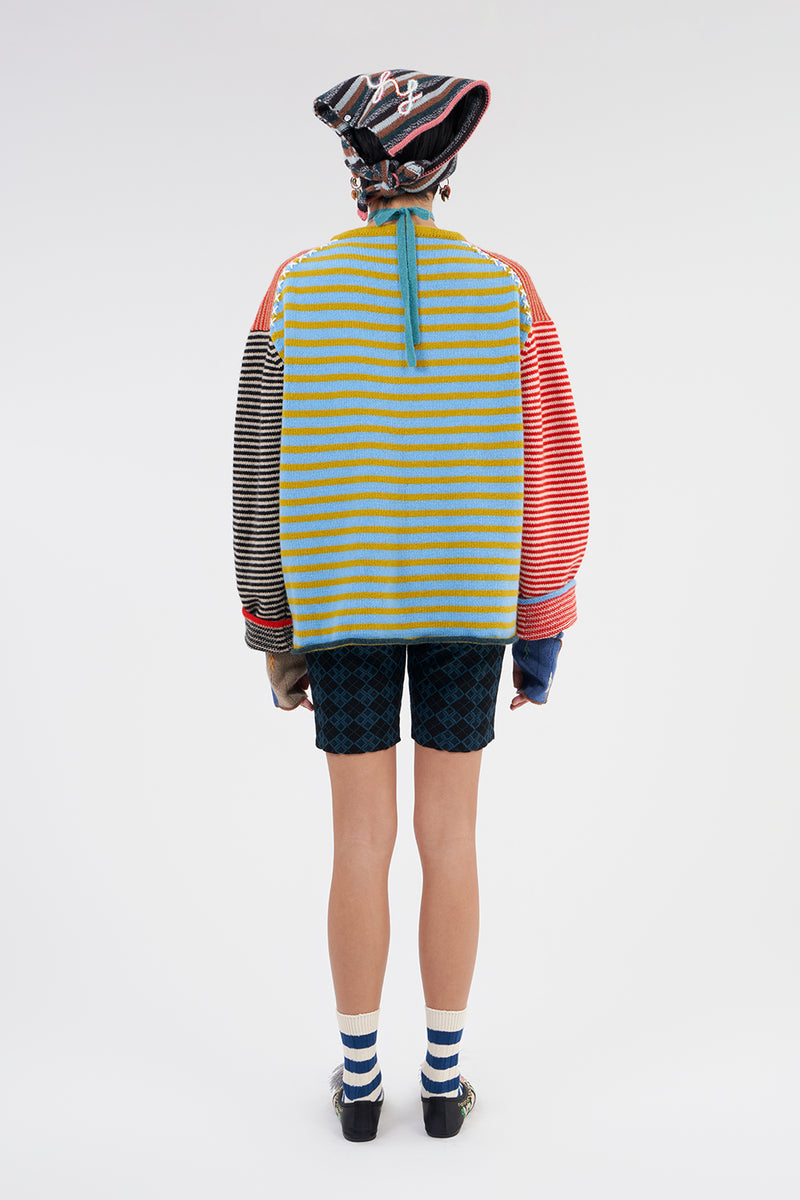 **YANYAN KNITS FOR JOYCE** JOYCE Oversized Pullover in Poppy Multi Stripe Lambswool