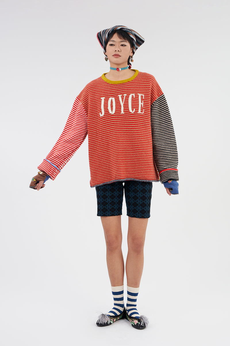 **YANYAN KNITS FOR JOYCE** JOYCE Oversized Pullover in Poppy Multi Stripe Lambswool