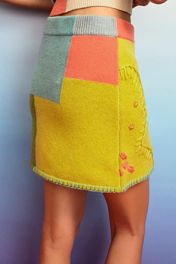 Sunblock Mini Skirt in Colorblock Lambswool