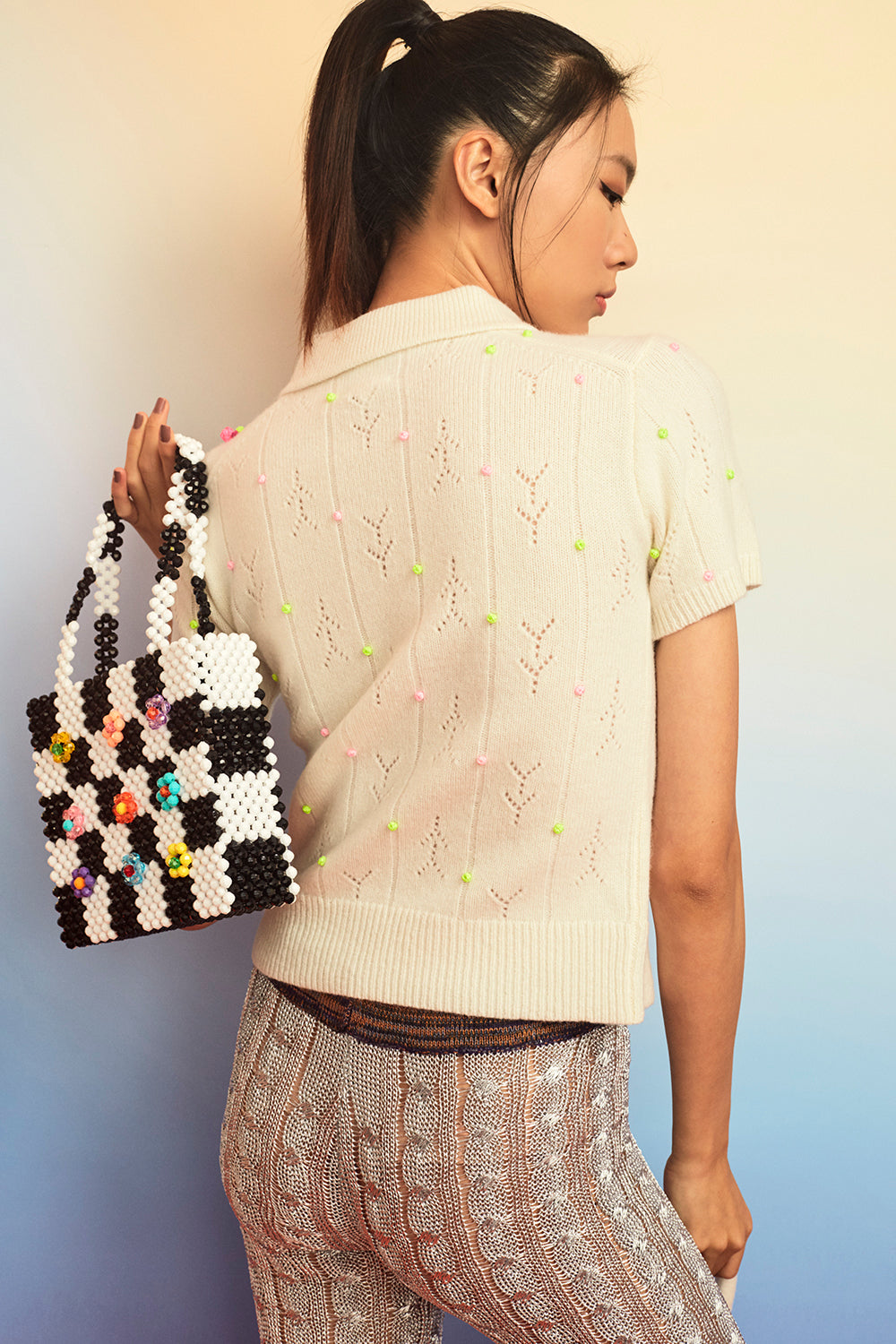 Rosie Short Sleeve Cardigan in Ice White Lambswool