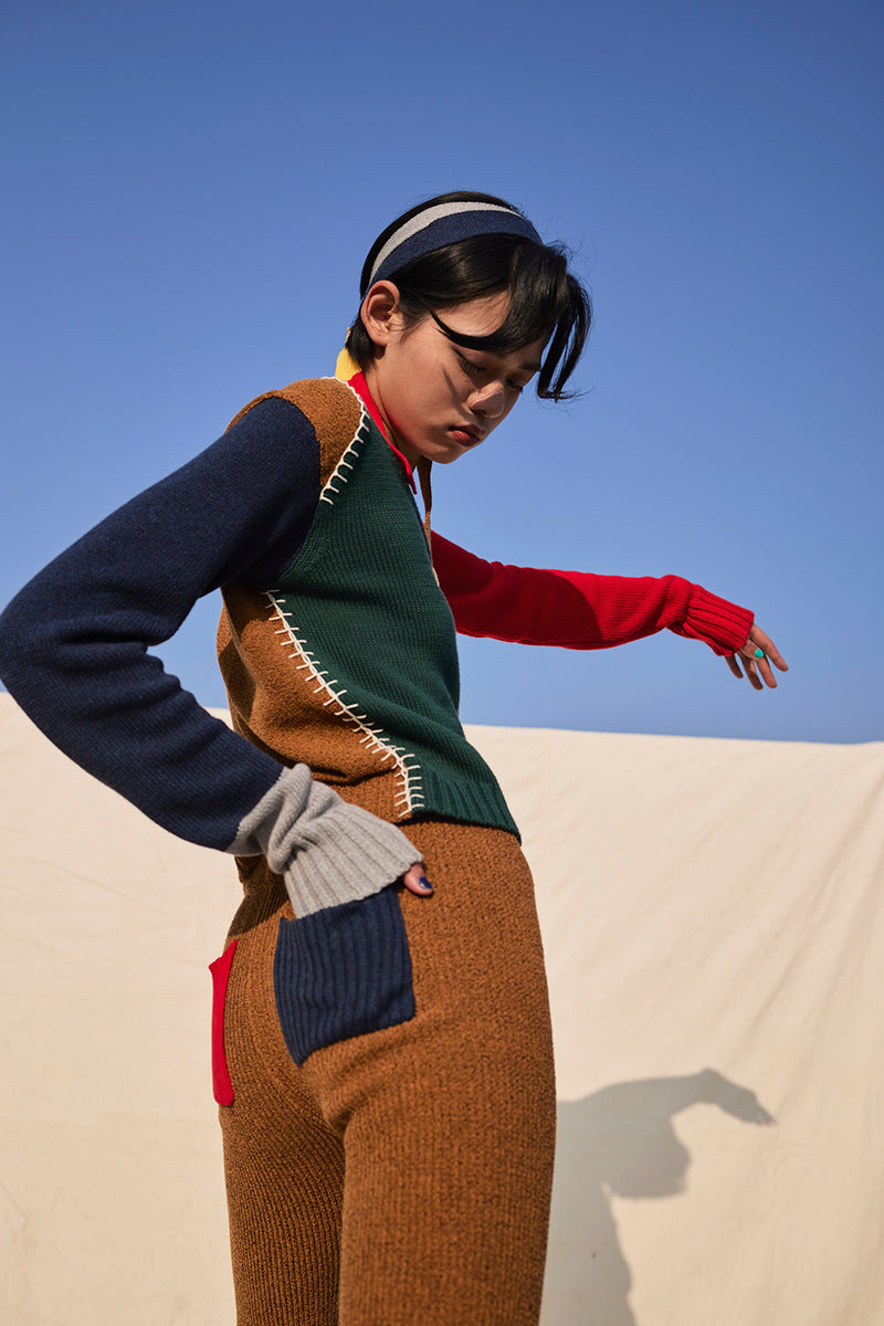 Choi-Hung Colorblock Extra Long Sleeve Cardigan in Rainbow Chunky Cotton