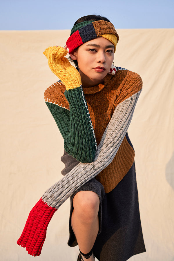 Choi-Hung Colorblock Headband in Ochre Tweed / Rainbow