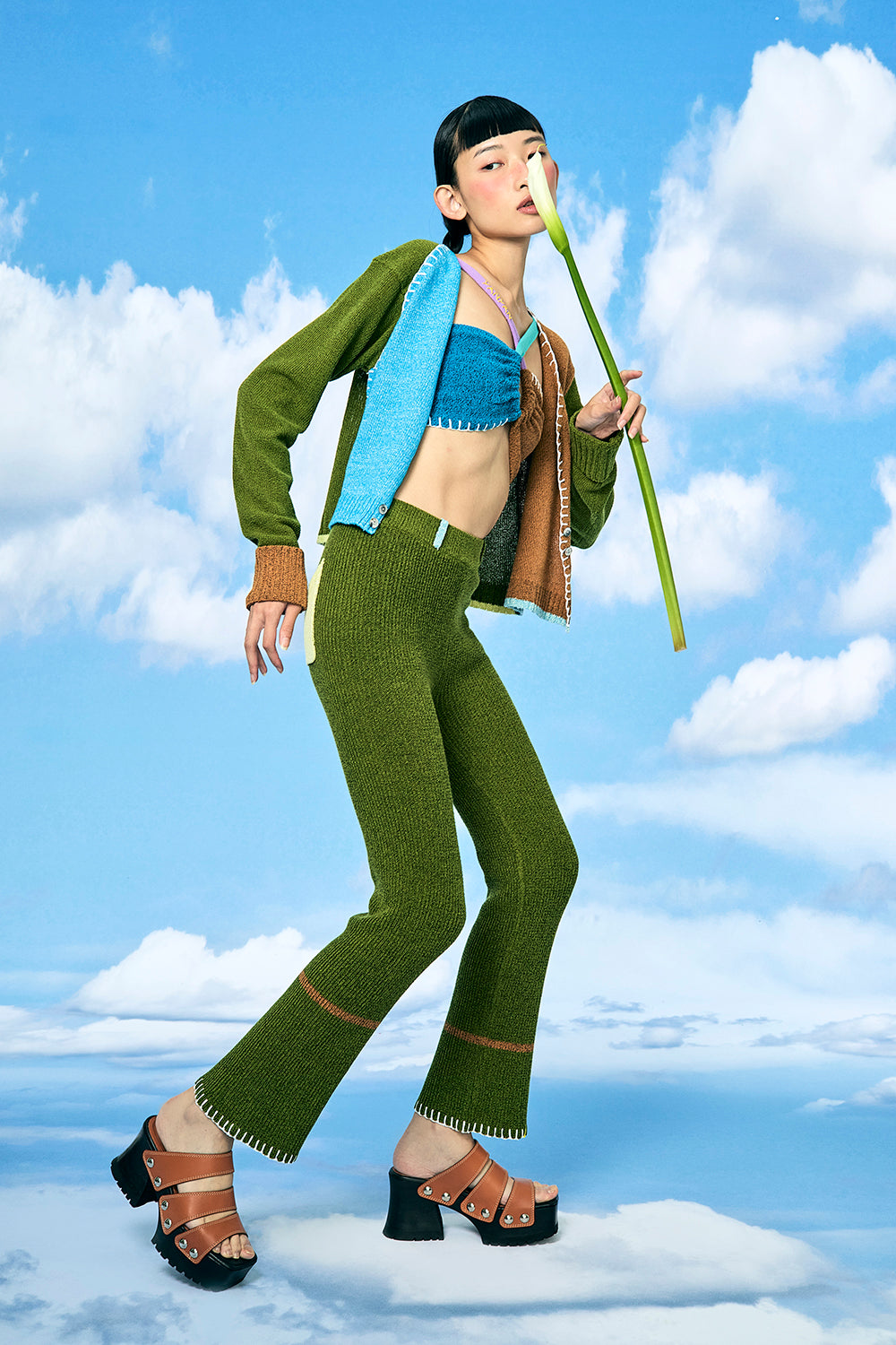 Tweedle Colorblock Extra Long Sleeve Crop Cardigan