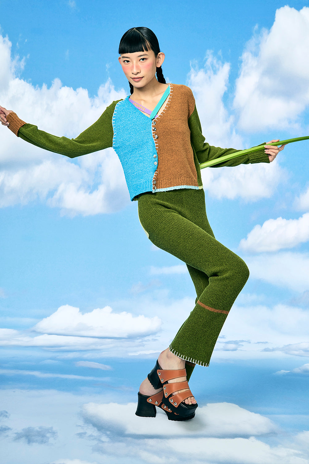 Tweedle Colorblock Extra Long Sleeve Crop Cardigan