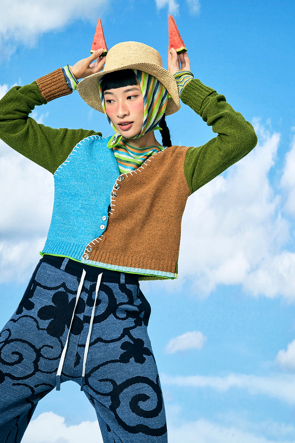 Tweedle Colorblock Extra Long Sleeve Crop Cardigan