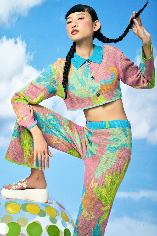 Lily Crop Jacket in Candy Linen Jacquard