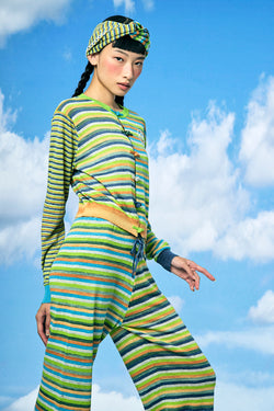 *2 colorways!!* Mabo (Linen) Twist Headband in Lime/Sunset Spacedye Stripe and in Ocean/Fuchsia Microstripe