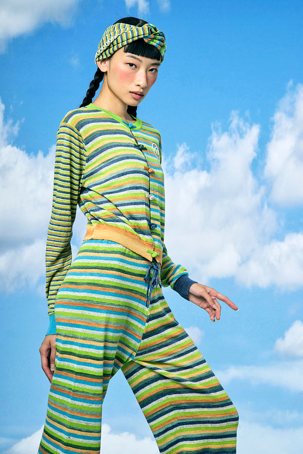 *2 colorways!!* Mabo (Linen) Twist Headband in Lime/Sunset Spacedye Stripe and in Ocean/Fuchsia Microstripe