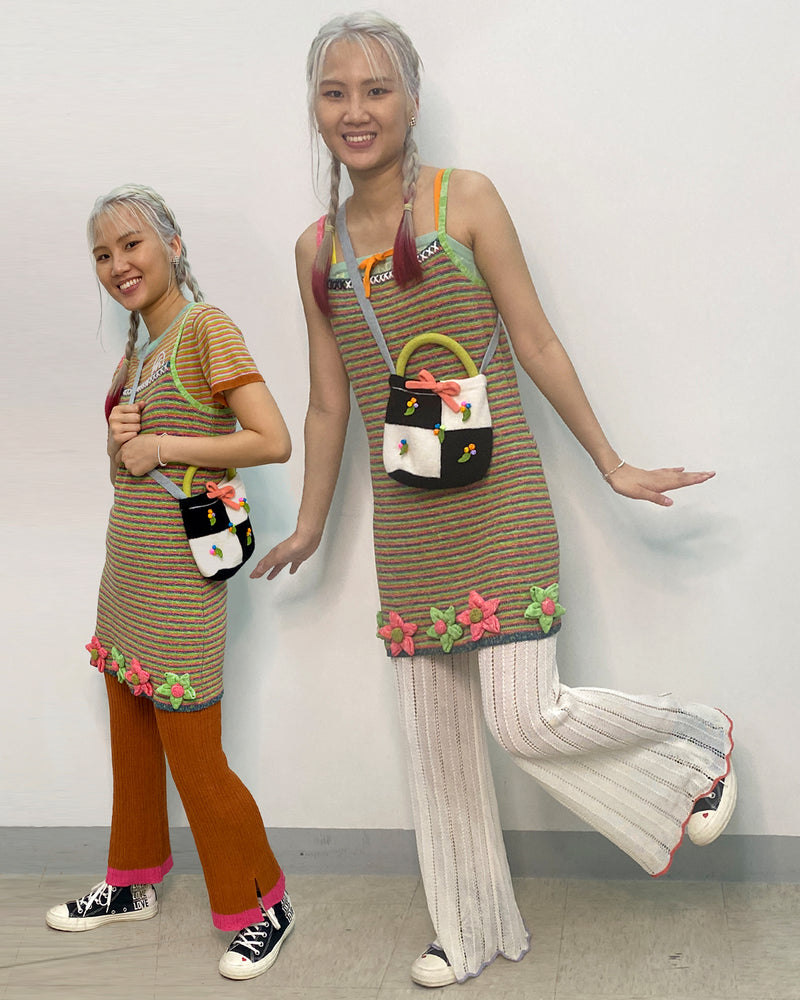 Romy Microstripe Mini Dress in Multi Tweed