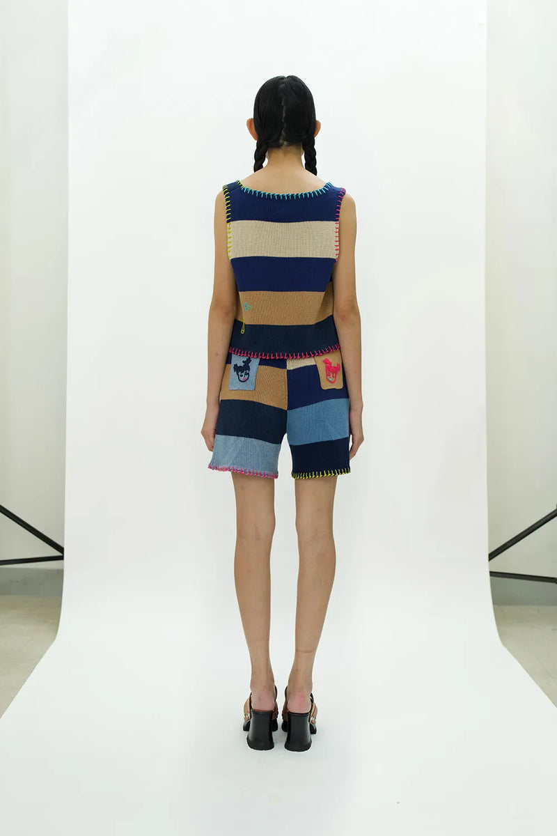 Choi-Hung Cotton Vest in Blue Multi Stripe