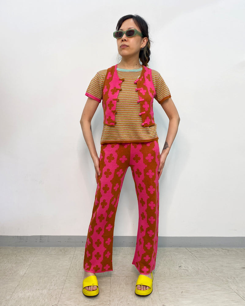 May Trouser in Raspberry Linen Jacquard
