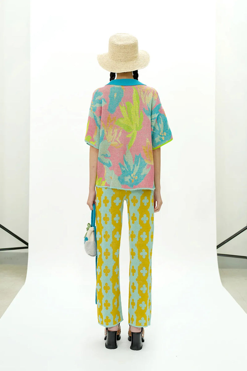 Lily Oversized Short Sleeve Shirt in Candy Linen Jacquard