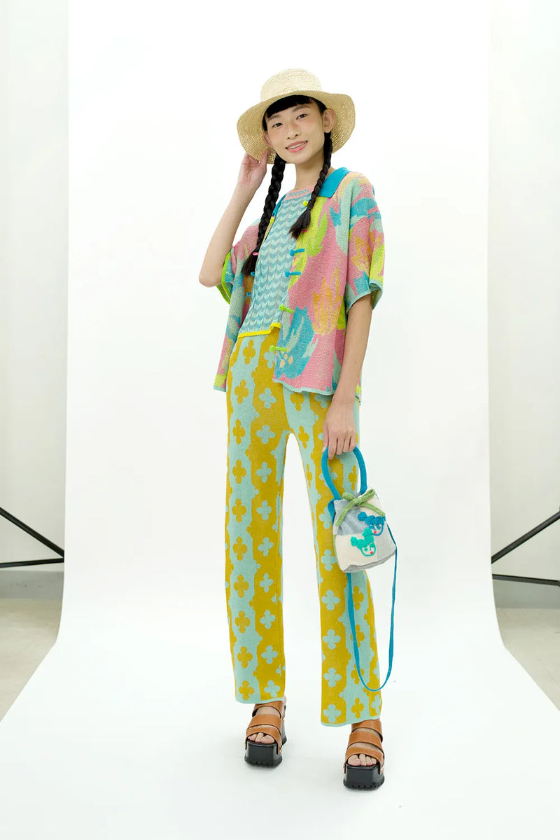 Lily Oversized Short Sleeve Shirt in Candy Linen Jacquard