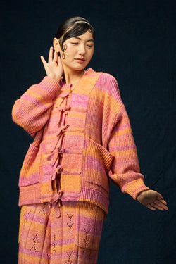 Recycled Cashmere Shawl Cardigan in Pink Spacedye
