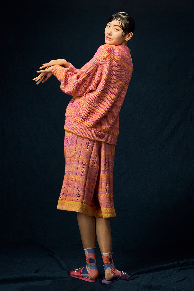 Recycled Cashmere Shawl Cardigan in Pink Spacedye