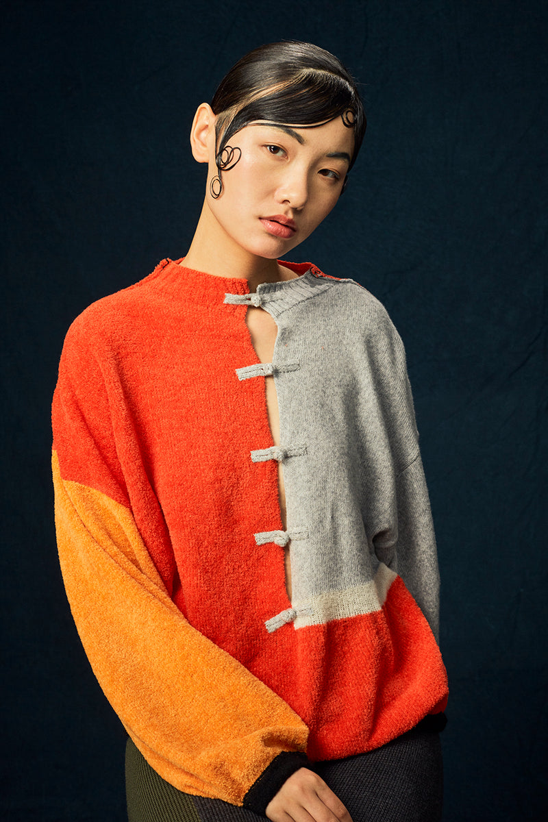Wah Colorblock Oversized Pullover in Red