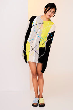 Smarty Extra Long Sleeve Cardigan in Multi Colorblock Cotton