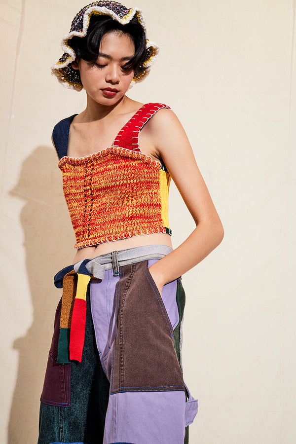 Choi-Hung Colorblock Crop Top in Rainbow Chunky Cotton