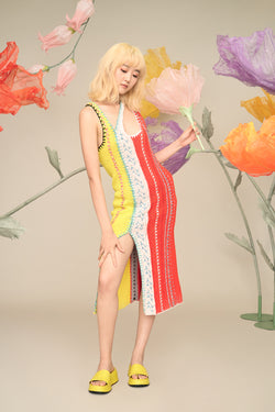 Smarty Midi Dress in Tomato Colorblock Cotton