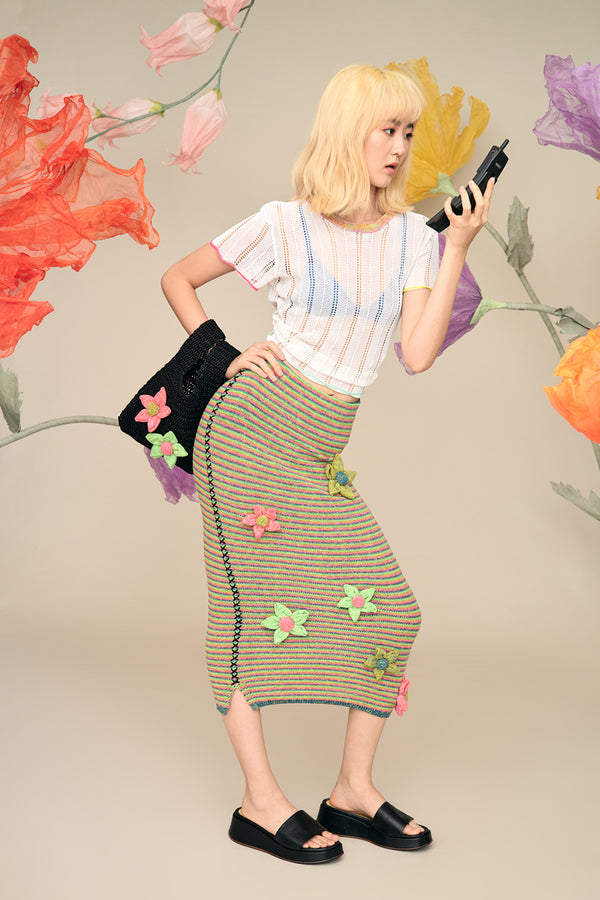 Romy Microstripe Midi Skirt in Multi Tweed