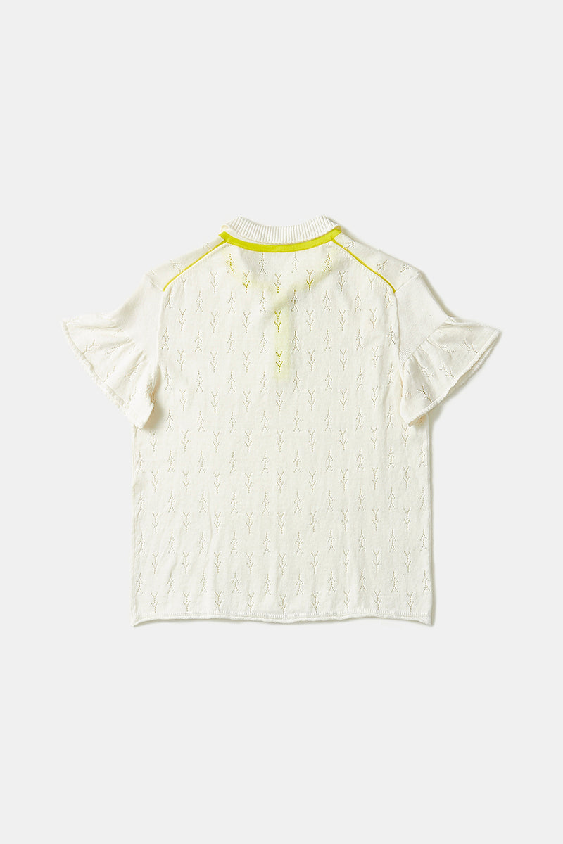 Holey Short Sleeve Polo in Ivory Cotton Cashmere