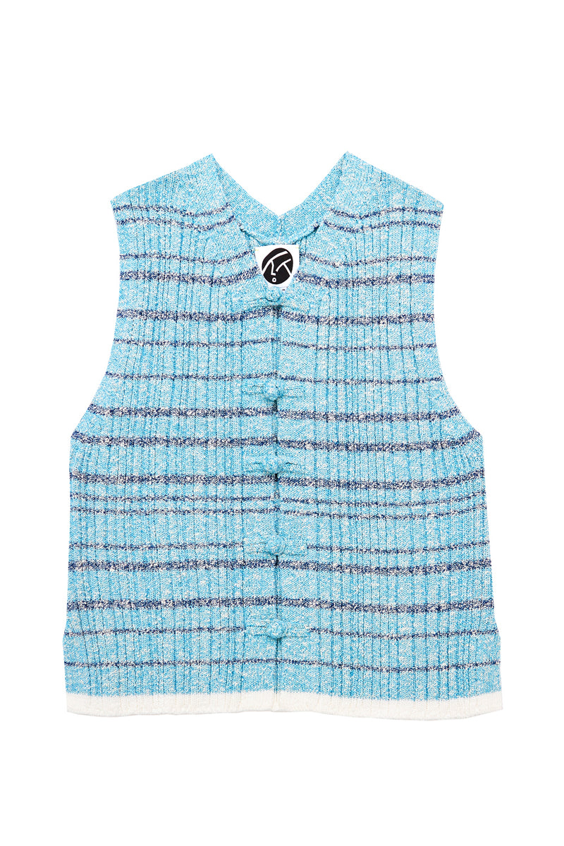 Romy Tweed Crop Waistcoat in Turquoise