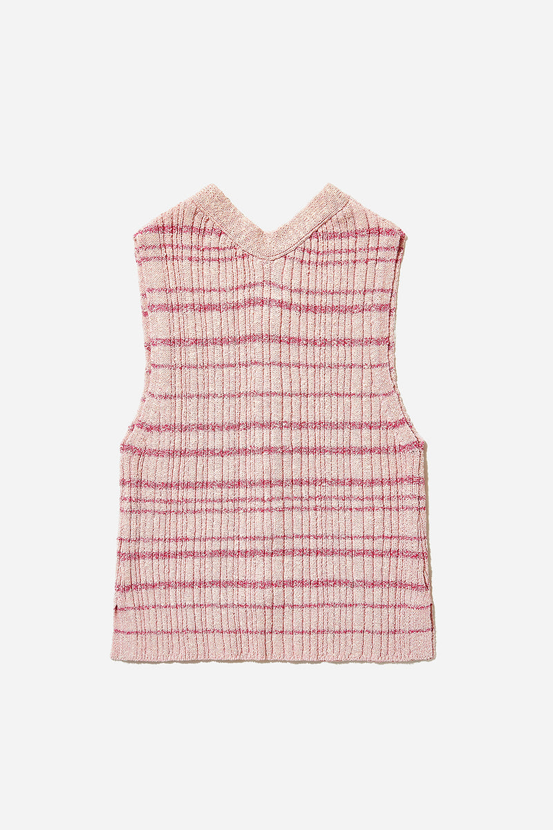 Tweed Rib Crop Waistcoat (Pale Pink)