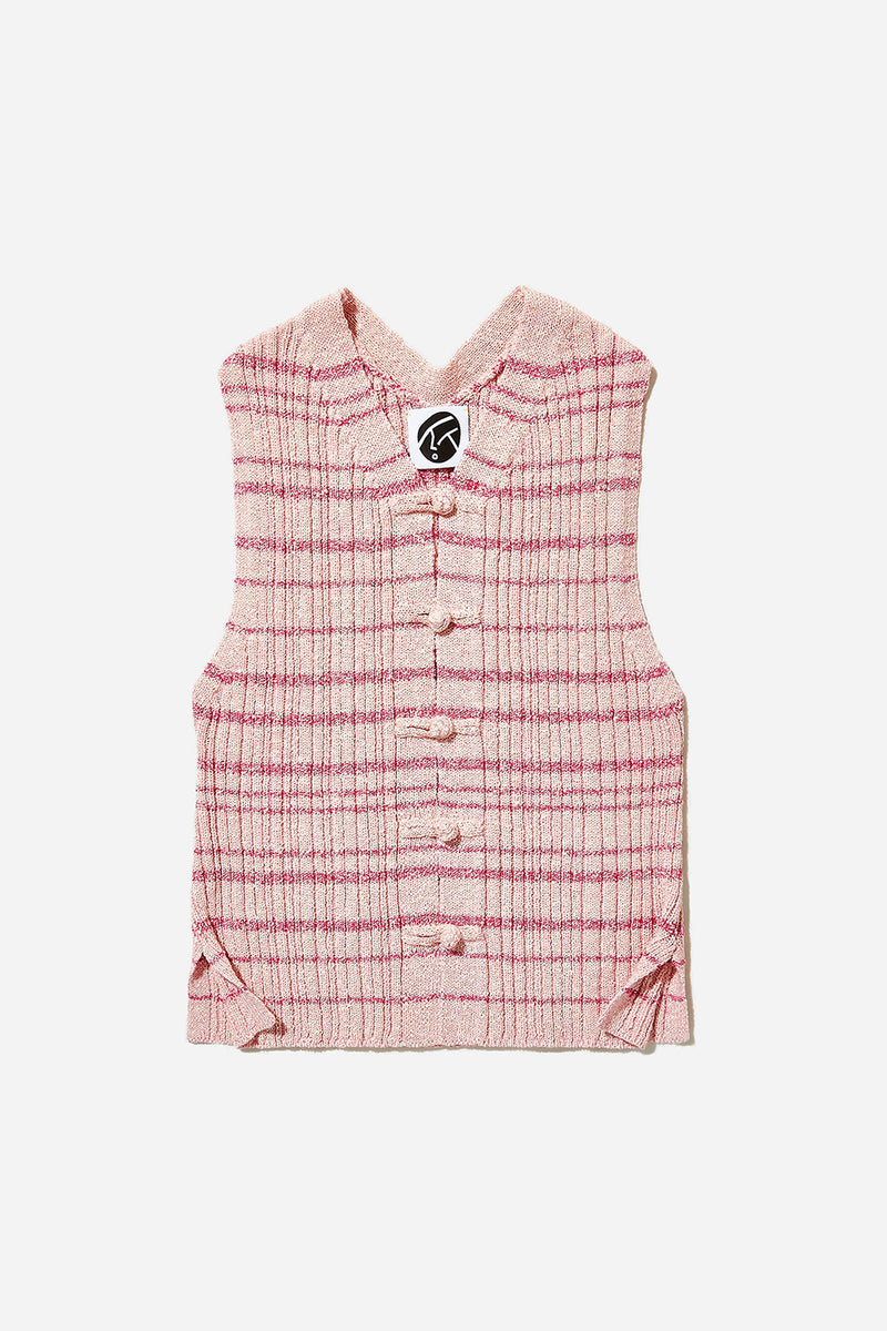 Tweed Rib Crop Waistcoat (Pale Pink)
