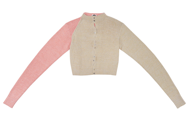 Recycled Cashmere Crop Cardigan in Lilac and Grey