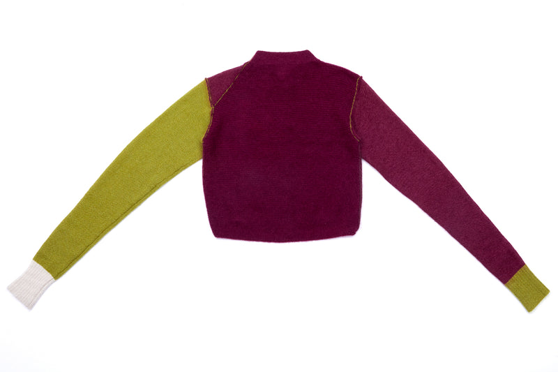 *2 COLOR OPTIONS!* Momo Extra Long Sleeve Colorblock Crop Cardigan in Pink and in Grape