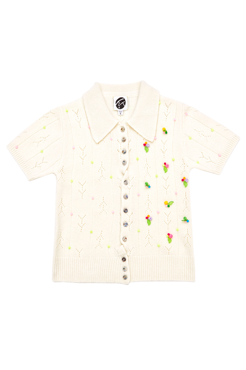 Rosie Short Sleeve Cardigan in Ice White Lambswool