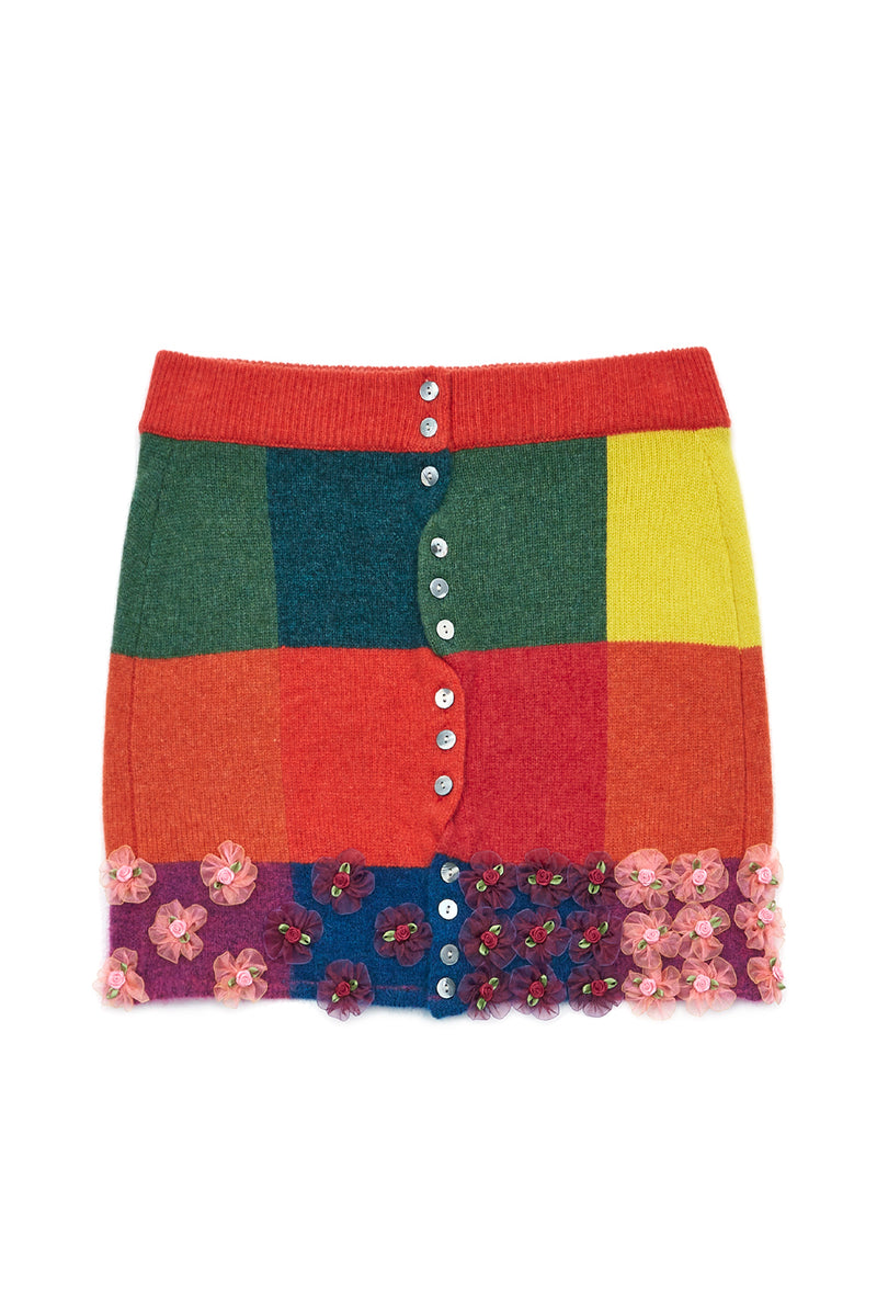 Checked Mini Skirt in Tomato Lambswool