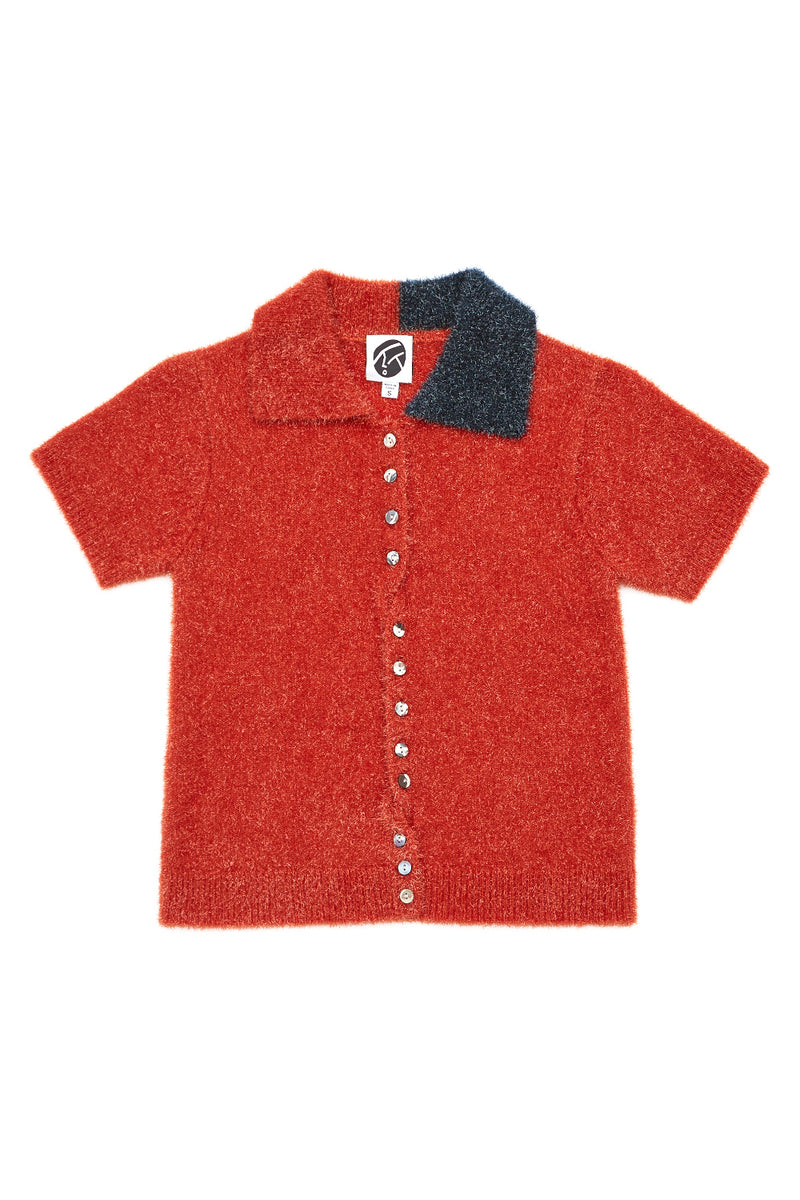 Tinsel Short Sleeve Cardigan in Sparkly Persimmon
