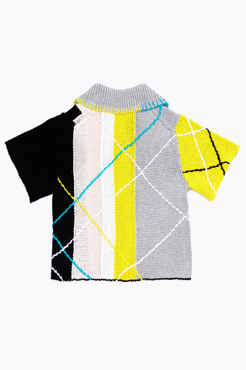 Smarty Short Sleeve Shirt in Multi Colorblock Cotton