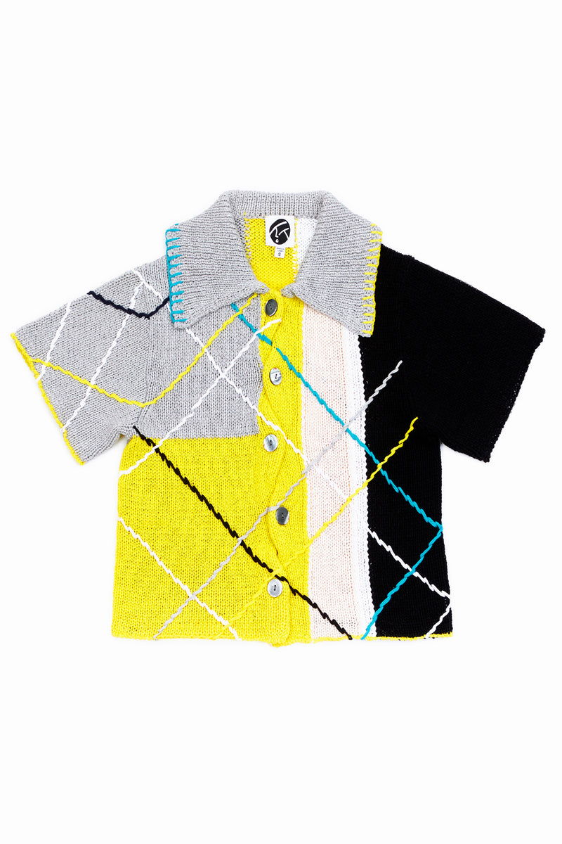 Smarty Short Sleeve Shirt in Multi Colorblock Cotton