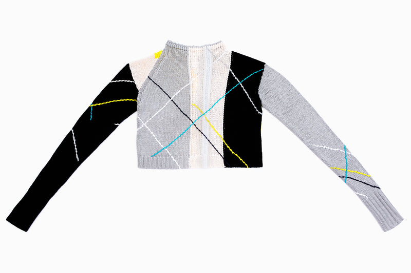 Smarty Extra Long Sleeve Cardigan in Multi Colorblock Cotton
