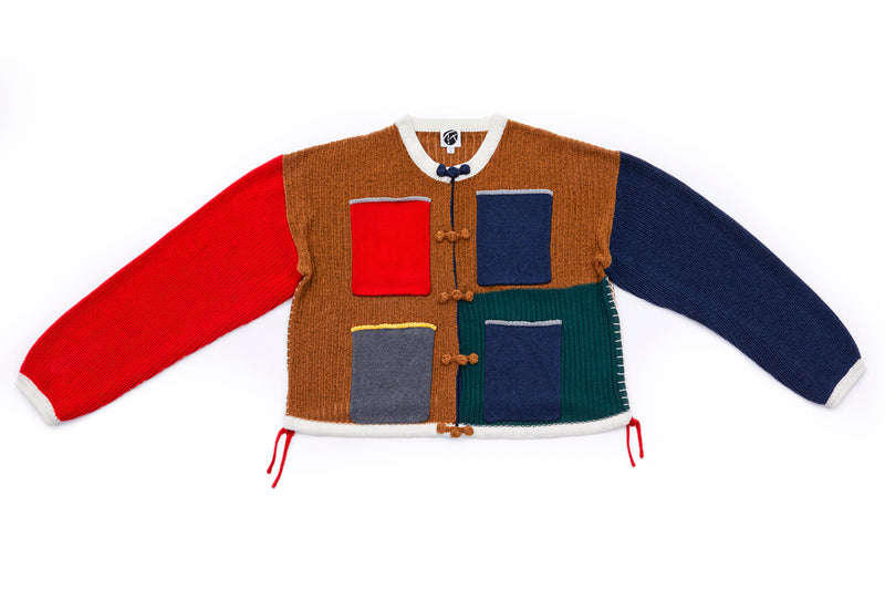 Tweedle Colorblock Taichi Jacket in Ochre Tweed / Rainbow